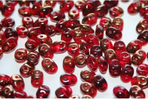 Superduo Beads Luster Bronze 1/2 Siam Ruby 5x2,5mm - 10gr