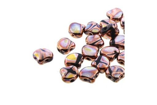 Czech Glass Ginko Beads - Jet Full Capri Gold Batik 7,5mm - 10gr