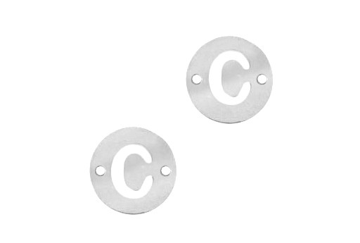 Stainless Steel Charms Connector Letter C - Platinum 12mm - 2pcs