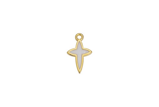 Motif Cross Star Pendant - Gold White 11,5x19mm - 2pcs