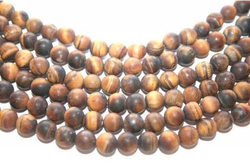 Tiger Eye Frosted Beads Round 8mm - 46pcs - perlinebijoux.com