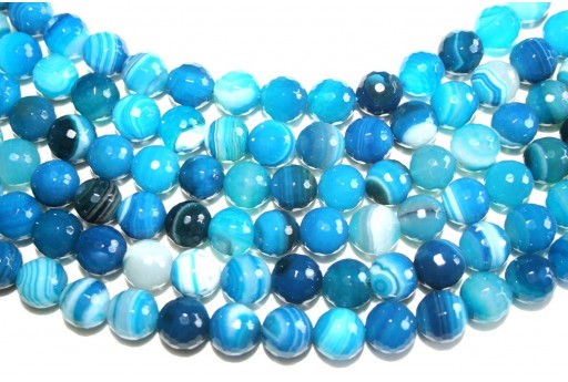 Pietre Dure Agata Blue Striata Tondo Sfaccettato 10mm - 36pz-perlinebijoux.com-