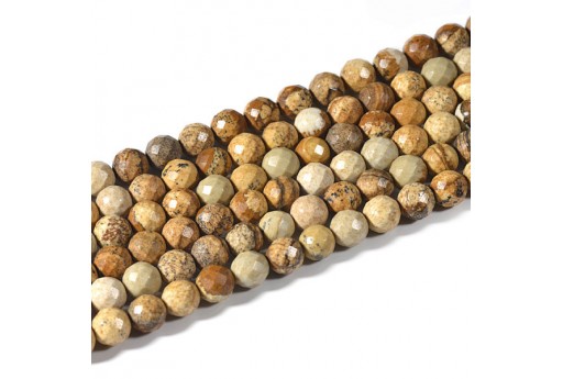 Picture Jasper Faceted Round Gemstones 6mm - 60pcs-perlinebijoux.com-