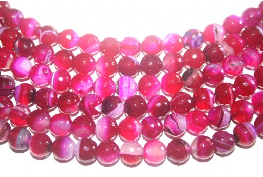 Dyed Fuchsia Striped Agate Faceted Rounds Gemstones 10mm - 36pcs-perlinebijoux.com-