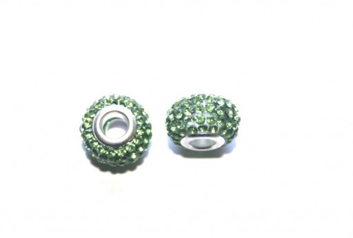 Green Large Hole Beads Rondelle Rhinestone 15x10mm-perlinebijoux.com-