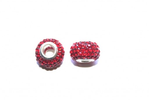 Red Large Hole Beads Rondelle Rhinestone 15x10mm-perlinebijoux.com-