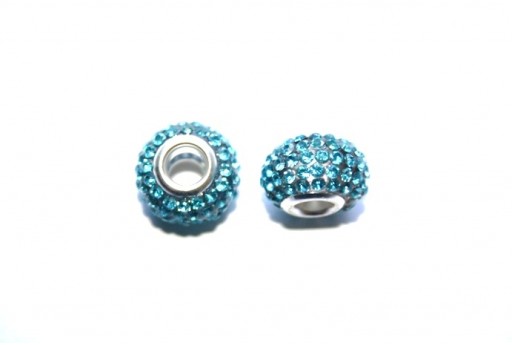 Aquamarine Large Hole Beads Rondelle Rhinestone 15x10mm-perlibeijoux.com-