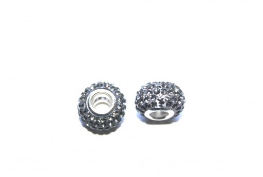 Grey Large Hole Beads Rondelle Rhinestone 15x10mm-perlinebijoux.com-