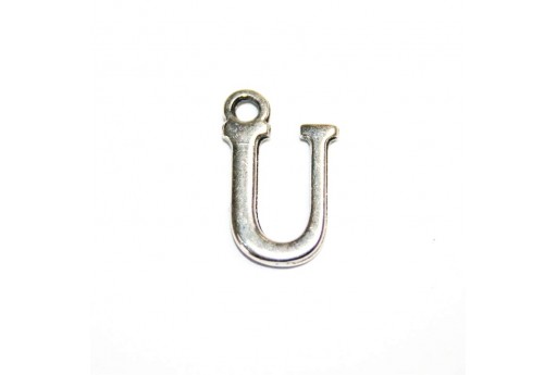 Antique Silver Plated Alphabet Charms Letter U 12mm - 2pcs-perlinebijoux.com-