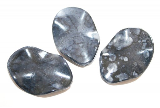 Blue Oval Wavy Acrylic Beads 36x23mm - 10pcs-perlinebijoux.com-